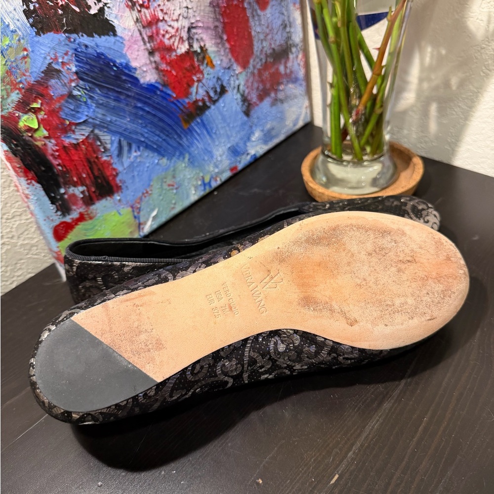 Vera Wang Black and Silver Paisley Flats - Picture 7 of 10